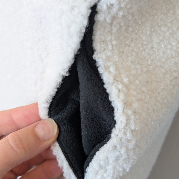 NWT SPANX Fleece & Faux Leather Long Wrap Jacket Very Black Snow Drape Front - Picture 8 of 11